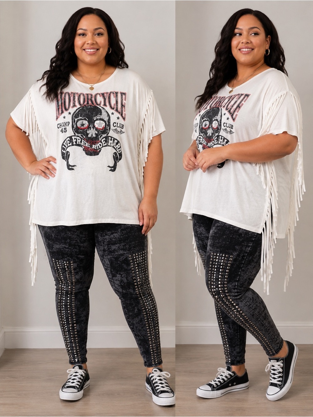 Y2K Vocal White Fringe Short Sleeve Graphic Tee w/Vocal studied leggings Bundle